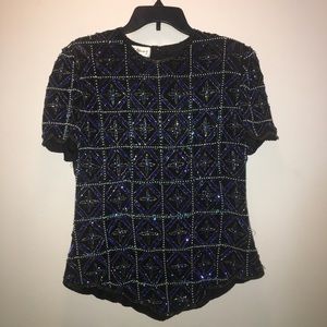 SEQUIN EMBELLISHED BLOUSE WITH PEARL DETAIL!